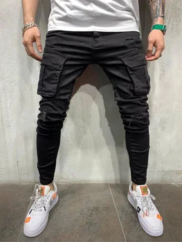 Erkek Kot Slim Fit Süper Sıska Cep Yüksek Kalite Moda Sweatwears Hip Hop Pantolon Jogger Kalem Pantolon 6