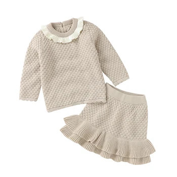 Bmnmsl 2 Adet Bebek Takım Elbise Seti Kızlar Yuvarlak Boyun Uzun Kollu Triko+ Düz Renk Midi Etek İlkbahar Sonbahar, 3-24 Ay 11