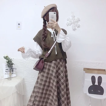 Kawaii giyim tatlı lolita elbise Kore Tarzı Gevşek Dış Giyim Sonbahar ve Kış Yelek Örme Üst Öğrenci Yelek Ceket 5
