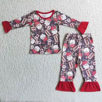Merhaba batı Noel Baba bebek kız Noel pijama kış uzun kollu kaktüs T-shirt düz pantolon butik 2 parça set 1