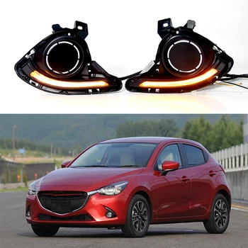 LED DRL Araba Gündüz Çalışan Işık Ön Devre ile Sis Lambaları Mazda 2 2015 2016 İçin Montaj Aksesuarları Sinyal 2017 17