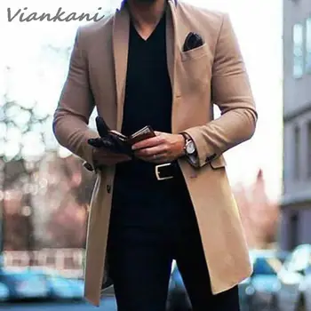 Sonbahar Kış Yün Ceket Erkekler Rahat Tek Göğüslü Orta uzunlukta Ceket Dış Giyim Adam Turn-aşağı Yaka Katı Cep Günlük Hırka 6