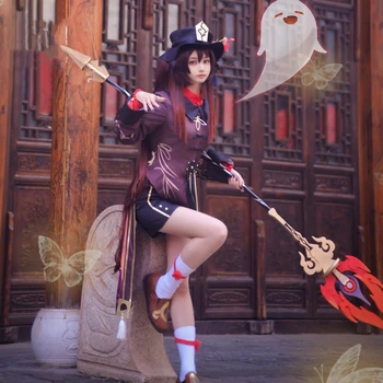 Genshin Darbe Hutao Cosplay Kostüm Üniforma Seti Cosplay Oyunu Hu Tao Çin Tarzı Cadılar Bayramı Kadınlar Kız