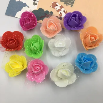 100 Adet 4cm PE Köpük Gül Çiçek El Yapımı İplik Çiçekler Düğün Parti DIY doğum günü hediyesi Çelenk Giyim Ayakkabı Kutusu Sahte Çiçekler 17