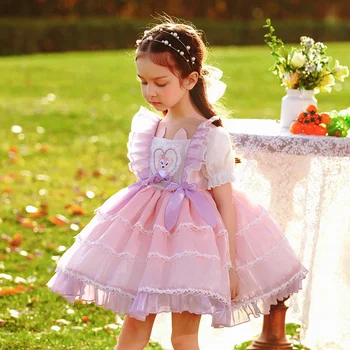 2022 Yaz Yeni Kızlar Kısa Kollu şifon Elbise Çocuk Güzel Lolita Etek 10
