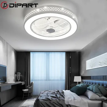 Modern Basit Görünmez ışıklı tavan fanı Karartma Uzaktan Kumanda Kristal Dekoratif Akrilik LED Aydınlatma Yatak Odası ofis fan lambası