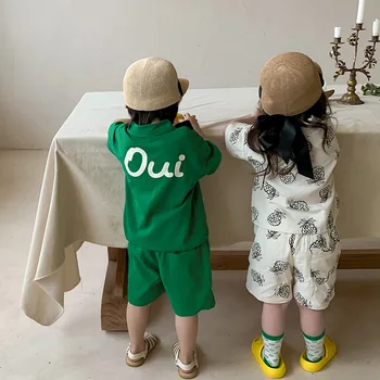 Bebek Pamuk Örme giyim setleri Çocuk Erkek Kız Yaz Gevşek Eşofman Kazaklar Tops + Pantolon 2 ADET Setleri Giysileri 8