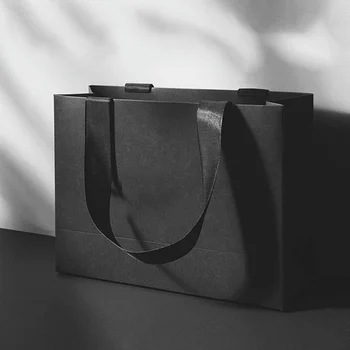 Düğün doğum günü alışveriş parti şarap takı lüks fantezi çevre dostu kağıt özel logo küçük siyah hediye çantası ile şerit 10