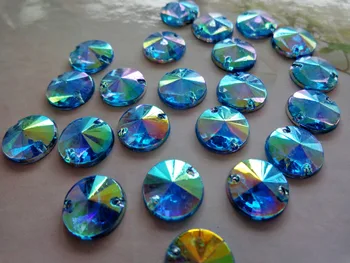 Açık mavi AB renk Yuvarlak 10mm flatback taşlar kristal rhinestones dikmek gem strass el dikiş 200 adet / grup 1