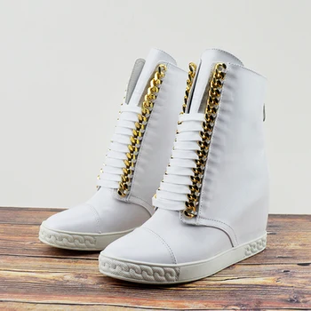 Kış 8 cm Yüksekliği Artan yarım çizmeler Lace Up Kama Pompaları Moda rahat ayakkabılar