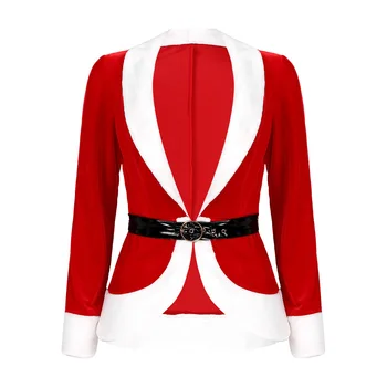 Kadınlar Noel Santa Cosplay Kostüm V Boyun Uzun Kollu Colorblock Patchwork Kemer Kapatma Ceket Üstleri Noel Kostümleri