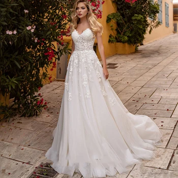 Klasik Straplez Sevgiliye düğün elbisesi Aplike Tül Gelin Mariage Kat Uzunluk Sweep Tren Gelin Örgün Gelinlikler 13