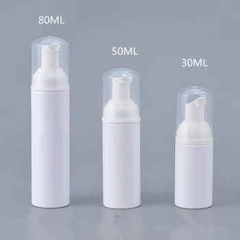 12X30ML 50ML 80ML Seyahat Doldurulabilir Yüz Temizleyici PET Beyaz Sıvı Sabun köpük şişesi Beyaz Köpük Pompası 1