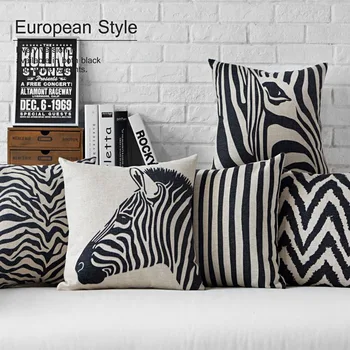 Siyah ve beyaz Zebra Çizgili Desen Yastık Kapak Moda Kucaklama Yastık Kılıfı Kanepeler İçin Polyester Keten Cojines Ev Dekor 1