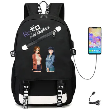 Anime Re: Farklı Bir Dünyada Yaşam Sıfır USB Oxford Packsack Rahat Schoolbag Unisex Öğrenci Kumaş Sırt Çantası laptop çantası