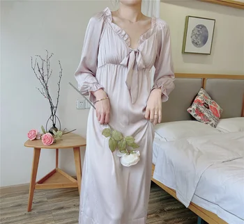 Fransız tarzı buz ipek uzun elbise giyilebilir dışında gecelik kadın saf desire yüksek dereceli elbise göğüs pedi ile yaz pijama 12