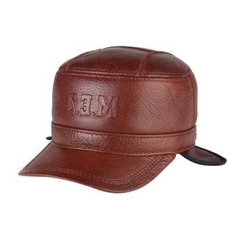 H3514 Erkek Deri siperlikli şapka Sonbahar Kış Orta Yaşlı Yaşlı Erkek Dana Kap Soğuk Sıcak Earmuffs Yüksek Kalite moda kapaklar 12