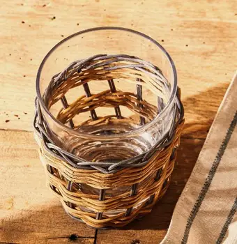 Rattan Hasır çerçeveli cam Bardak Benzersiz Desen Ev Dekor Drinkware Su Bardağı Soğuk / sıcak 3