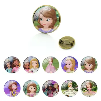 Disney Sofia İlk Karakterler Karikatür Sevimli Prenses Görüntü Broş Yuvarlak Cam Pimleri Kızlar Kadınlar Moda Vintage Takı FWN780