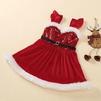 1 - 5Years Bebek Kız Noel Elbise Kostüm Pullu Kolsuz Elbise Noel Prenses Parti Tutu Bulanık Elbiseler 10