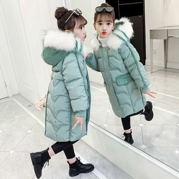 Kış Kızlar pamuklu ceket 2021 Yeni Çocuk Moda Kalınlaşmak Sıcak Kabanlar Giyim Kız Mont Kar Giyim Çocuklar 4 To14 Yıl 11