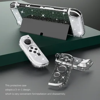 Temizle Glitter Kabuk Nintendo Anahtarı OLED Konsolu ve Joycon Denetleyici Modeli Dockable Flip koruyucu kılıf Cilt Koruma 12
