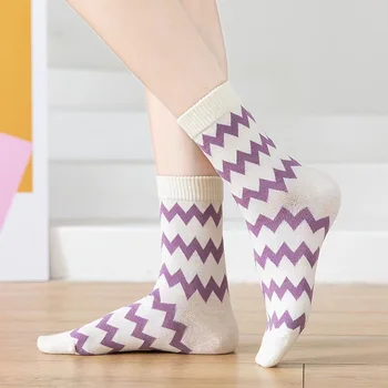 5 Çift/grup Mor Tasarım Japon Kız Çorap Lise Öğrencileri İçin Pamuk Rahat Çorap 9