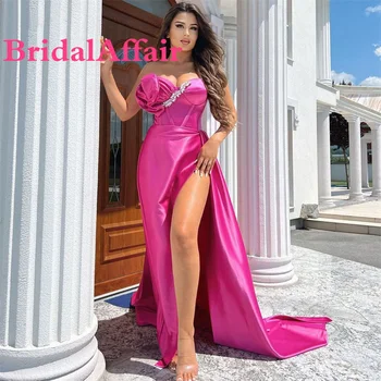 BridalAffair Dantelli balo kıyafetleri Yan Yarık Kapalı Omuz Mermaid Saten Abiye Dubai Arabistan Kristaller Gelin Parti Törenlerinde