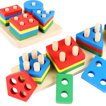 Yapı Taşları Montessori Geometrik Şekil Eşleştirme Kurulu Model Seti Erken Eğitici Oyuncaklar DIY Ahşap Çocuklar Çocuklar İçin 1