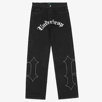 Y2K-pantalones vaqueros de estilo retro para hombre y mujer, jeans negros de estilo hip hop vibe, sueltos, con estampado 6