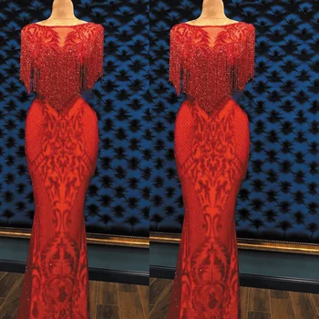 SuperKimJo Parti Elbiseler Kadınlar Akşam Kırmızı Püsküller Abiye Uzun Mütevazı Boncuklu Sparkly Zarif Resmi gece elbisesi 13