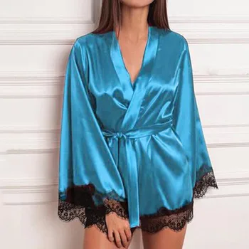 Richkeda Mağaza Yeni 2021 kadın Saten İpek Dantel Elbise Kadın Bornoz Elbiseler Pijama Bayanlar Seksi Elbise Kadınlar İçin Chemise De 18