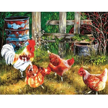 Elmas Nakış Çiftlik Evi Horoz Diy Yuvarlak Elmas Boyama Çapraz Dikiş Mozaik El Sanatları 5D Desen İğne Meslekler Bahçe Yard 2