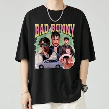 Hip Hop Rap Kötü Tavşan 90s Vintage X Kaçak Tarzı Rap T Shirt erkek giyim %100 % Saf Pamuk Tee Gömlek Komik grafikli tişört 18