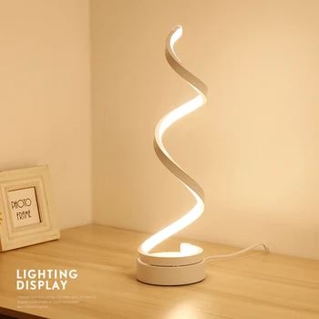 LED Spiral masa lambası, Modern kavisli masa başucu lambası, kısılabilir sıcak beyaz ışık oturma odası ve yatak odası için