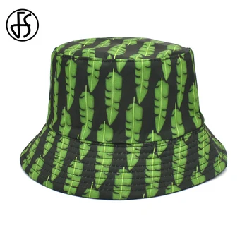 FS 2022 İlkbahar Yaz Şık Yeşil Kap Yaprak Baskı Havza Şapka Çift taraflı Kova Şapka Erkekler İçin Plaj Güneş Koruyucu Kadın Kapaklar Kemik 11
