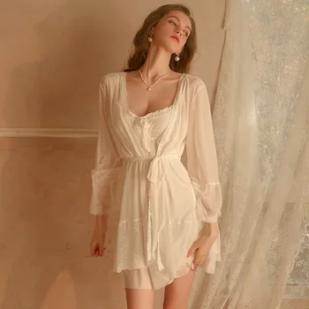 Elbiseler Kadın Gece Elbiseleri Vintage kadın Ev Giysileri Seksi Sabahlık Omuz Askısı Gecelik Seti FG463 10
