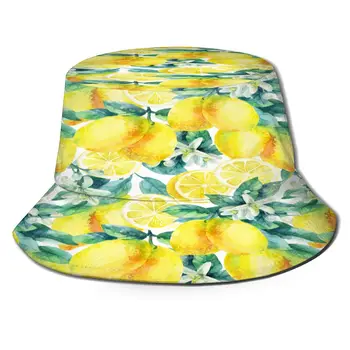 CINESSD Yeni Moda Kova Şapka Balıkçı Kapaklar Kadın Erkek Gorras Yaz Suluboya Limon Ağacı Boyama