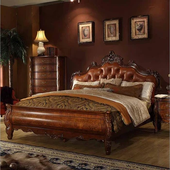 yüksek kaliteli Avrupa antika yatak 2 kişi Fransız yatak 1.8 m kral Amerikan tarzı hakiki deri p10270