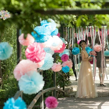 29 Renk mevcuttur!! Düğün doku kağıt pom pom çelenk duvar decorations10inch (25 cm) 25 adet/grup el yapımı kağıt çiçekler topu