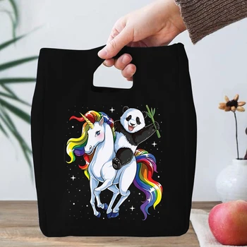 Unicorn Sevimli Panda Öğle Yemeği Çantası Kawaii Kılıfı Taşınabilir Çanta Moda Kutusu Tote Kılıfı Kadınlar için Yeniden Kullanılabilir Çanta çocuk beslenme çantası 4