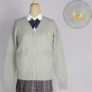 Yeni Nakış Ay Desen Kadın JK okul üniforması Japonya Tiki Tarzı Sevimli Kazak Triko Kore Okul Kız Rahat Hırka 1