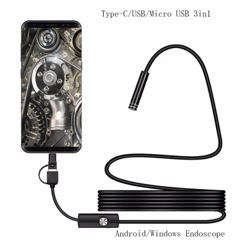5.5 / 7MM Lens 1 M-5 M Kablo Endoskop Tip-C USB PC Android Endoskop Kamera 3in1 Borescope Muayene Kamera Fotoğraf Çekmek led ışık 12