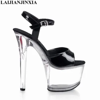 LAIJIANJINXIA Yeni Kristal Ayakkabı, 7 İnç Stiletto Yüksek Topuklu Temizle Platformlar Strappy seksi ayakkabılar 17 cm Yüksek Topuklu Kristal Sandalet 4