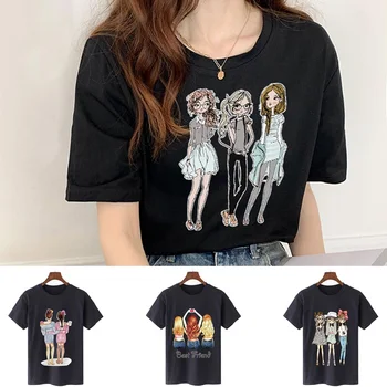 T-shirt Yaz 2022 Yeni Harajuku Kadın Rahat Tüm Maç Yuvarlak Boyun Kısa Kollu Tees Tops Nefes Tişörtleri Arkadaşlar Baskı Gömlek 2