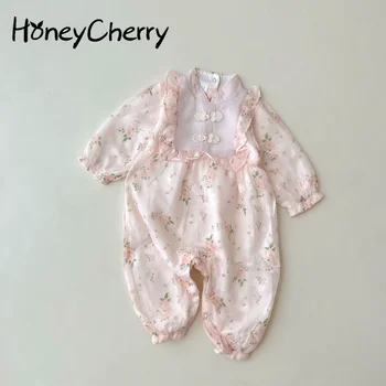 HoneyCherry Bahar Yenidoğan Uzun Kollu Dantel İşlemeli Romper Bebek Kız Giysileri 11