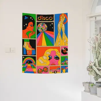 Vintage Disko 80s Goblen Duvar Asılı Hippi Halılar Psychedelic Estetik Sanat Atmak Halı Battaniye Odası Ev Dekor Tapiz 18