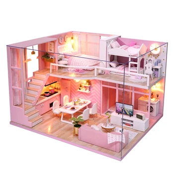 DIY Bebek Evi Ahşap bebek Evleri Minyatür dollhouse Mobilya Kiti ile Müzik Led Oyuncaklar Çocuklar için doğum günü hediyesi L026 3