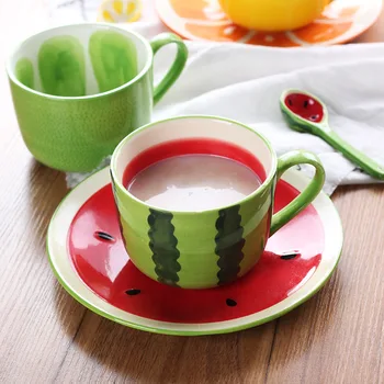 400ML Seramik Kupa Bardak Karpuz Limon Kavun Şekli Kahve Fincanı Güzel Kahvaltı Gevreği süt kupası 15
