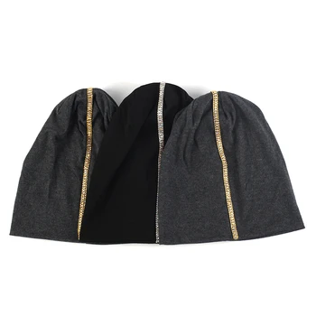 Yeni 2021 Moda Pamuk Metal Rhinestones Skullies Streç Rahat Kasketleri Kadınlar Dokuma Şapka Kadın Sonbahar Bonnets Kapaklar 14